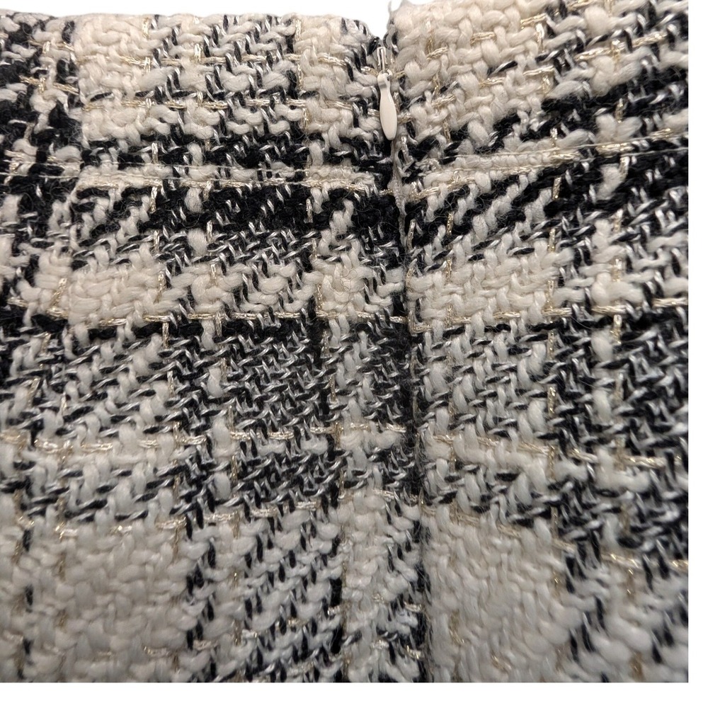 LOFT Mini Skirt White Black Plaid Boucle Wool Blend Metallic - 4 - Picture 5 of 7